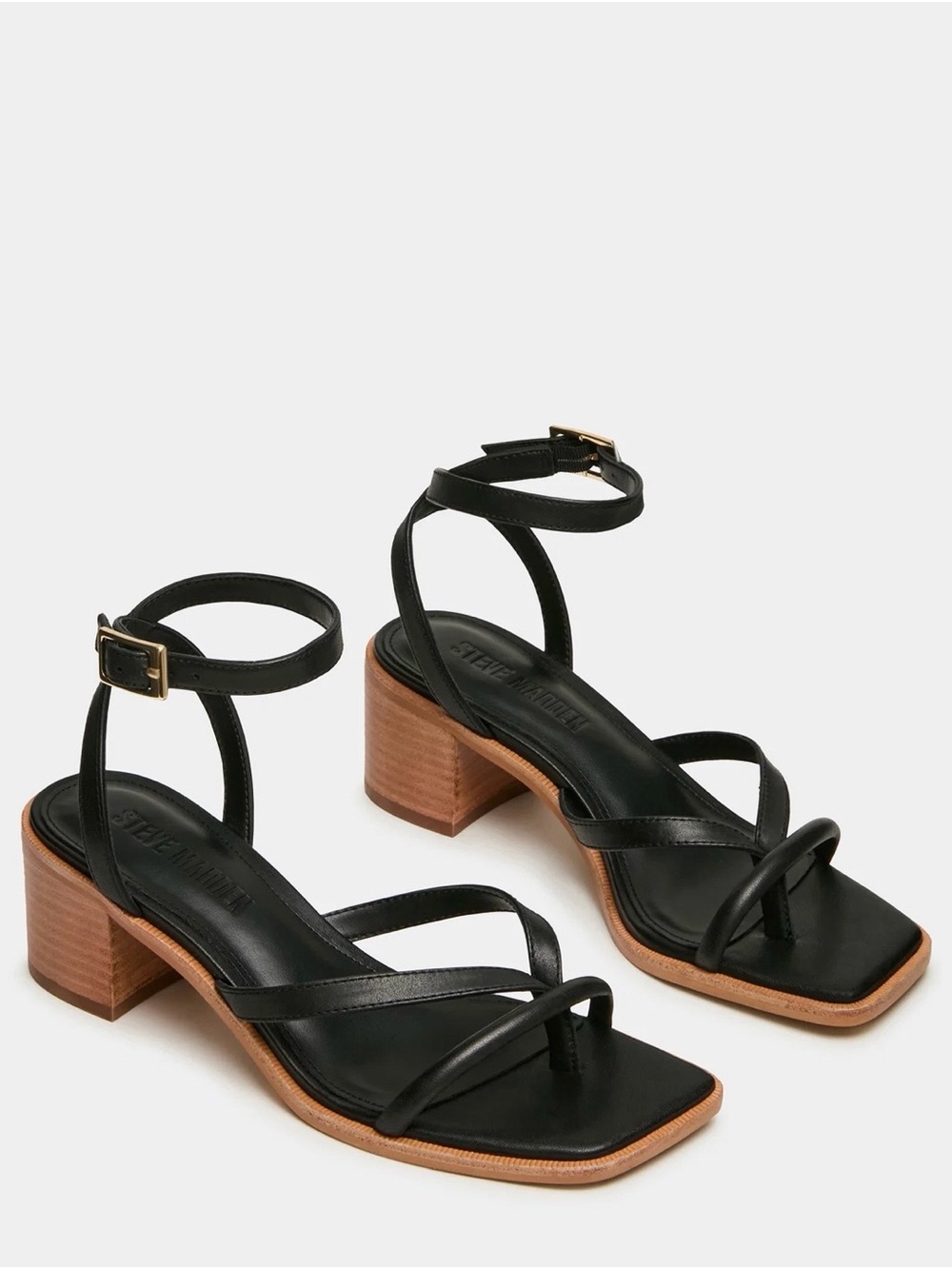 Steve Madden Black Leather Strappy Block Heel Sandals